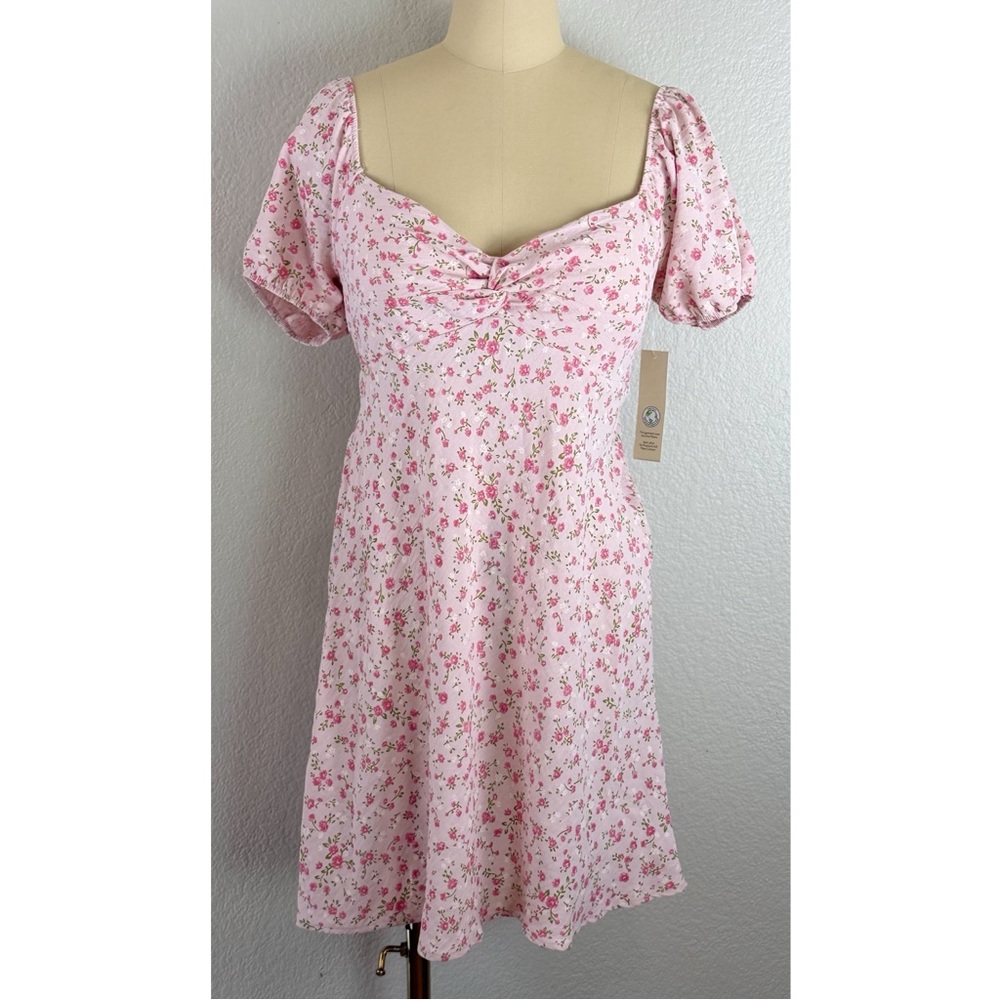 NWT No Boundaries babydoll floral puff sleeve mini dress pink cottagecore Medium - Picture 7 of 13
